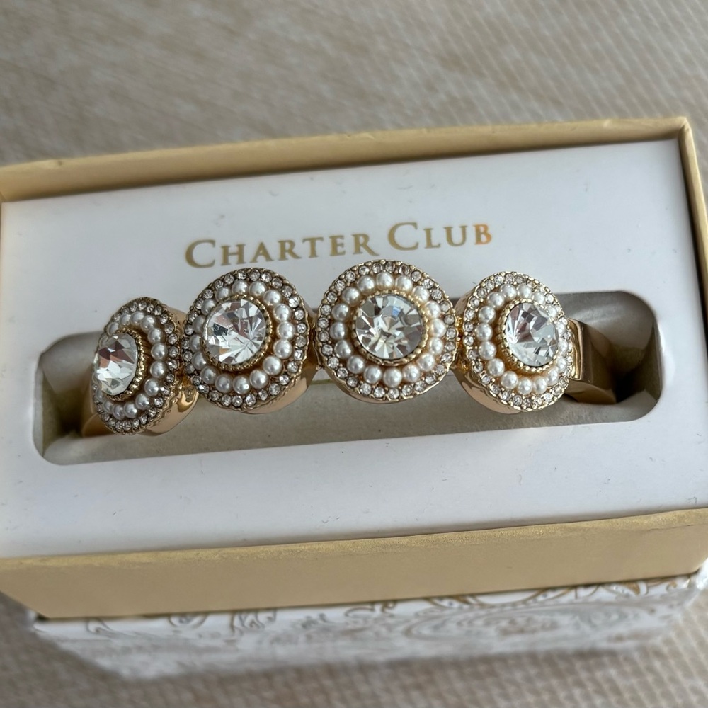 Charter Club Gold and Silver Pearl Crystal Bracelet